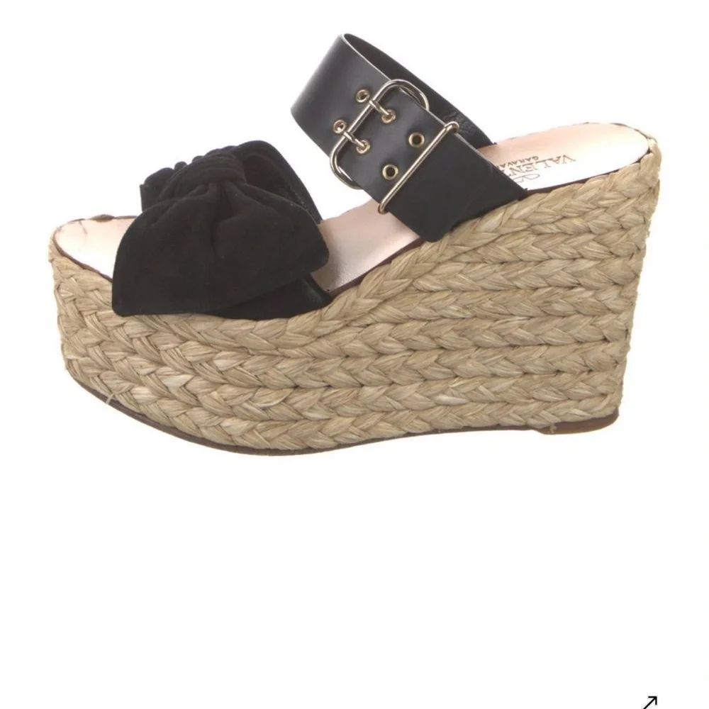 Black Espadrille Wedge Sandal with Bow - Women VALENTINO